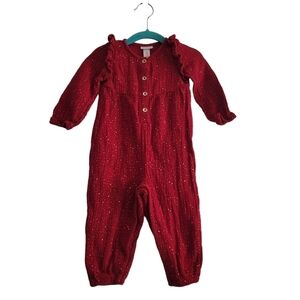 Baby Cat & Jack 12M Deep Red Metallic Gold Fleck Gauze Cotton Ruffle Jumpsuit